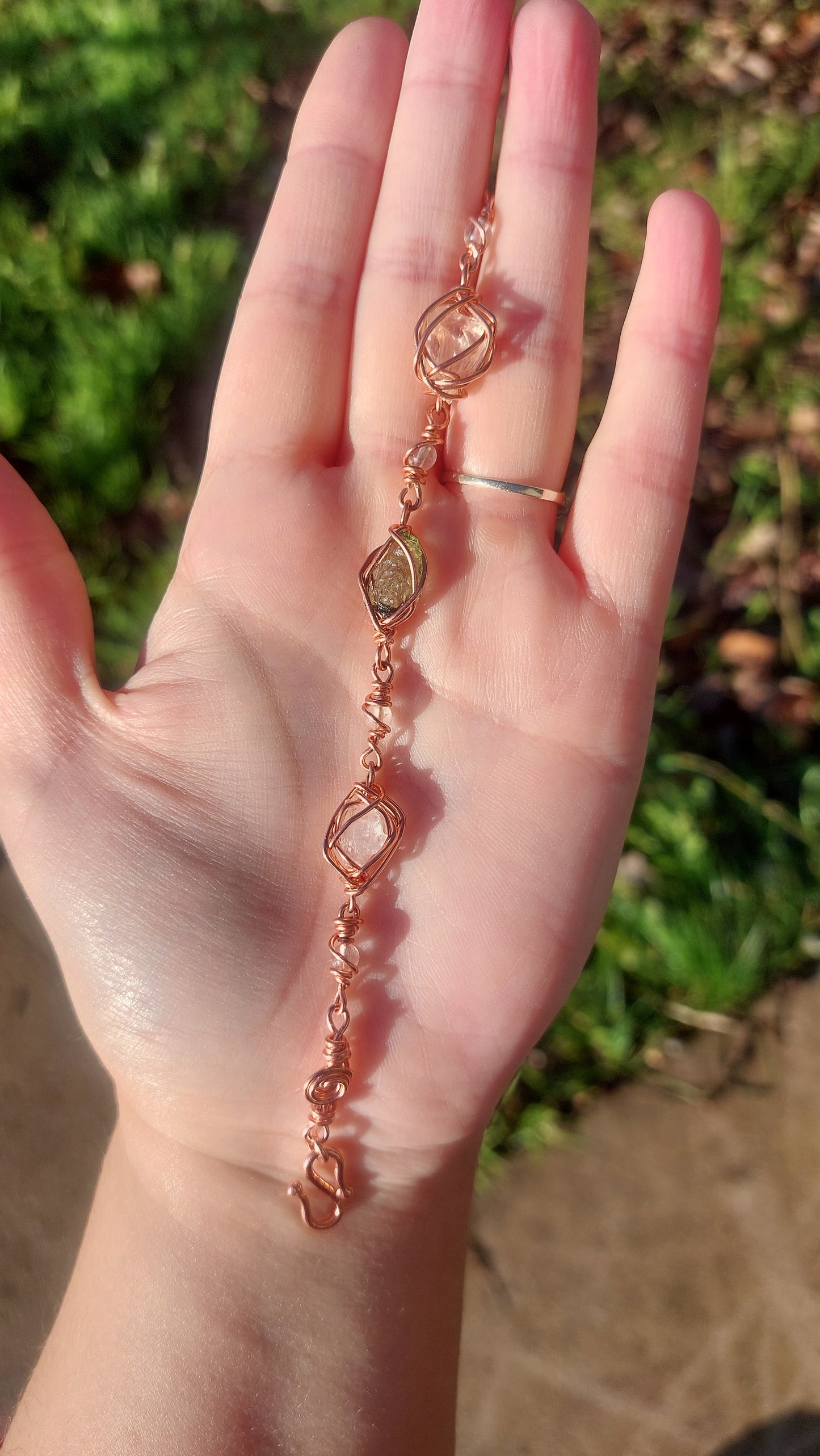 7 Inch Hiddenite, Moldavite & Brazilian Phenacite Bracelet