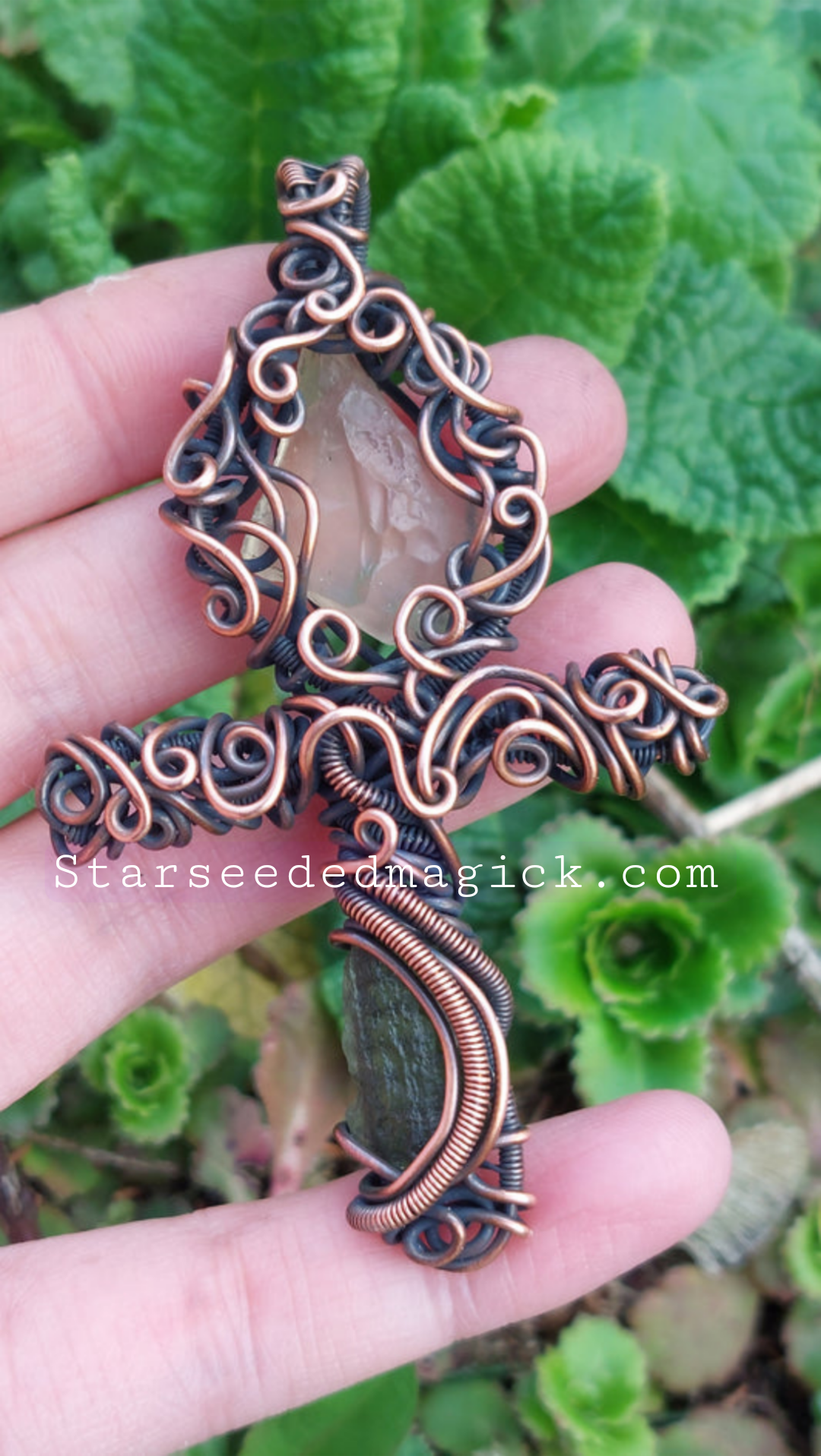 Libyan Desert Glass & Moldavite Ankh