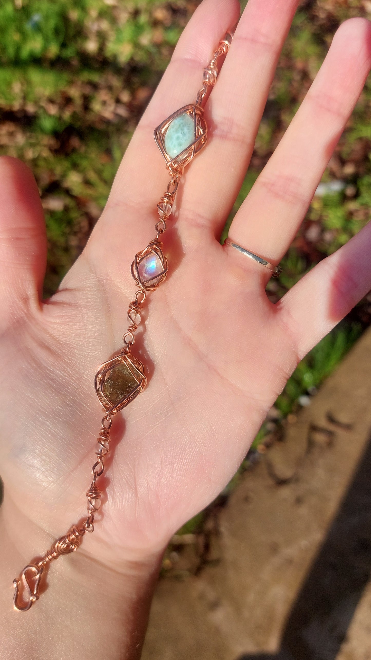 7.5 Inch Larimar Moonstone & Moldavite Bracelet