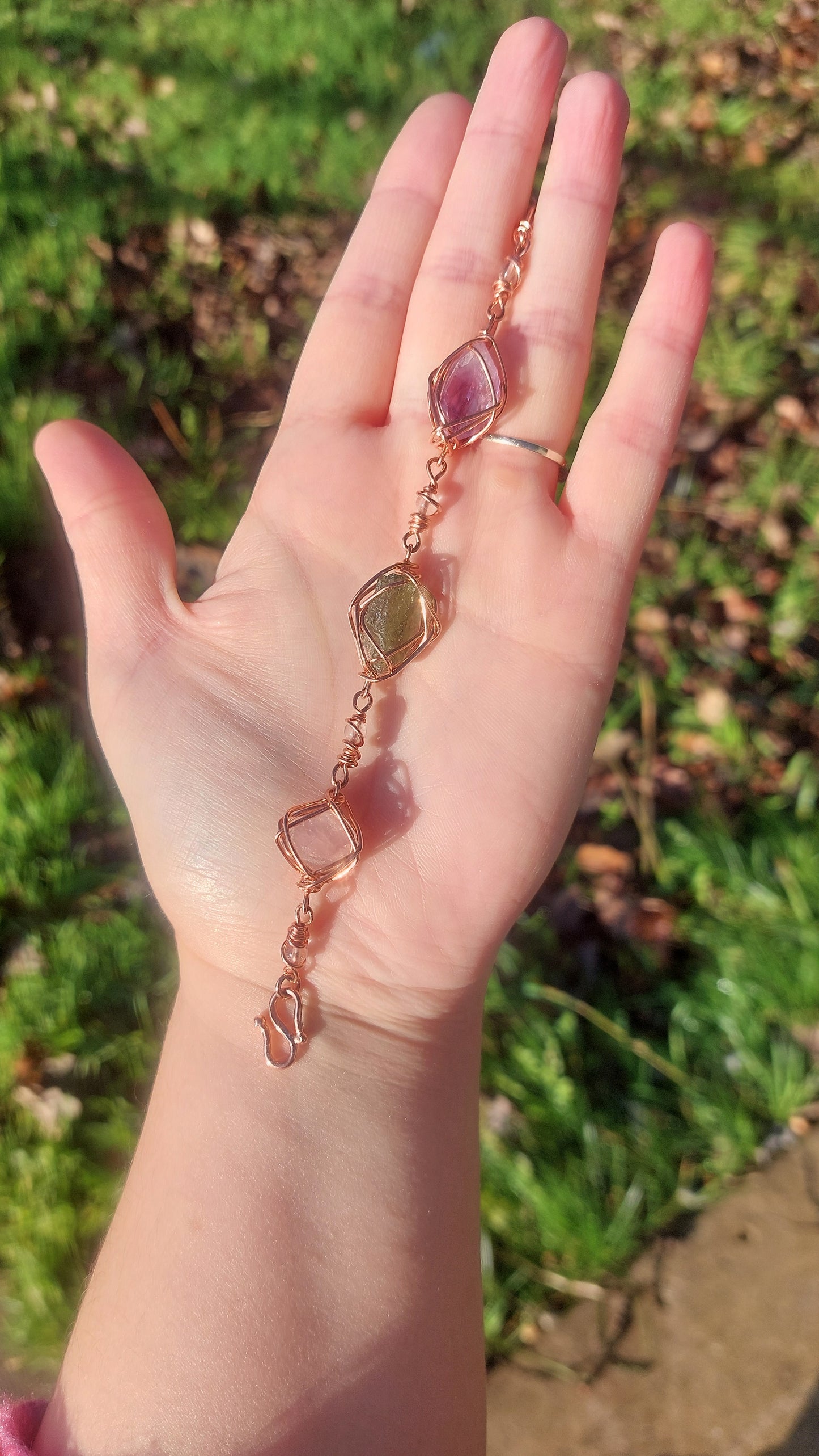 7 Inch Rose Quartz, Moldavite & Amethyst Bracelet