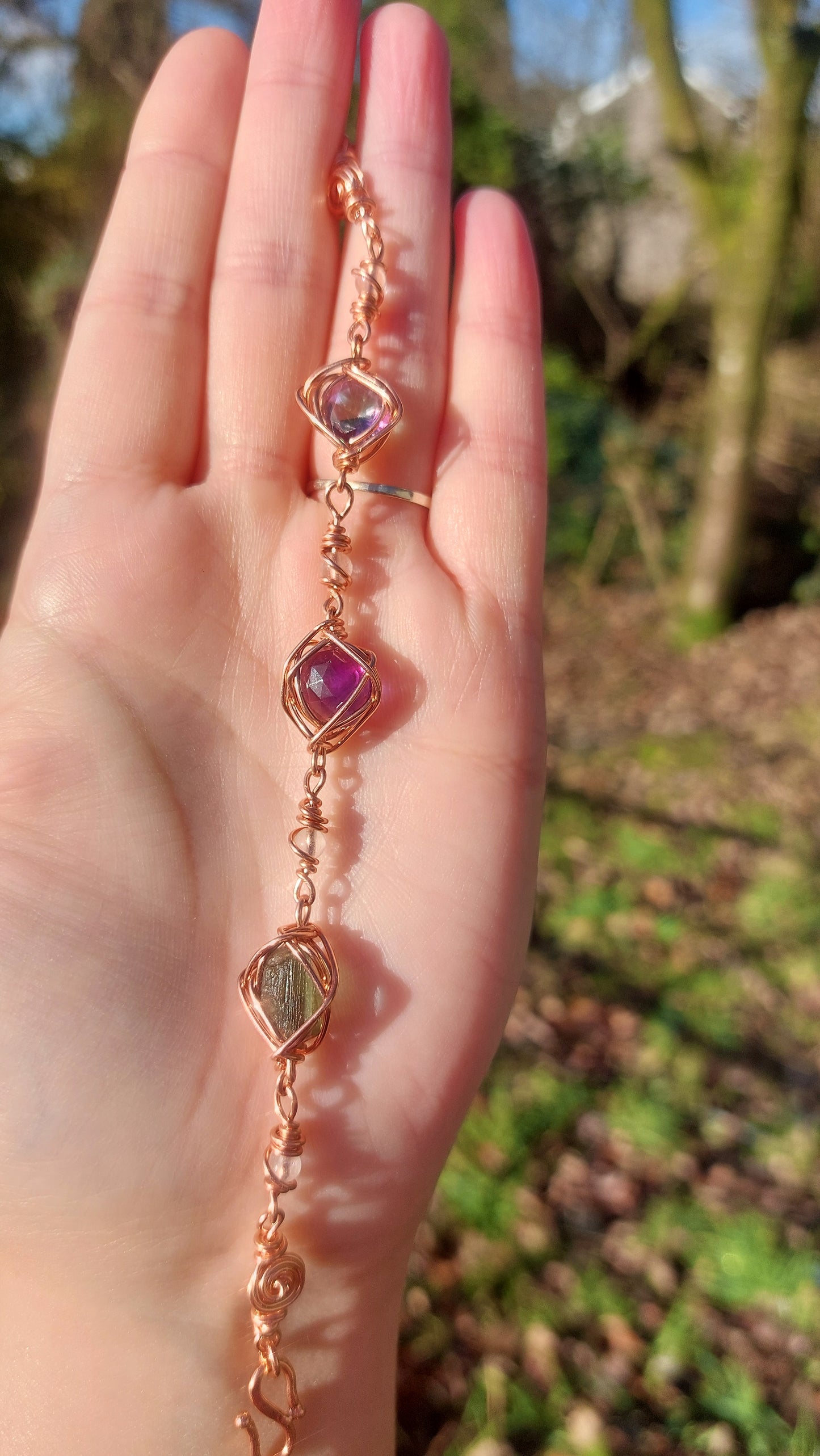7 Inch Mystic Topaz, Amethyst & Moldavite Bracelet