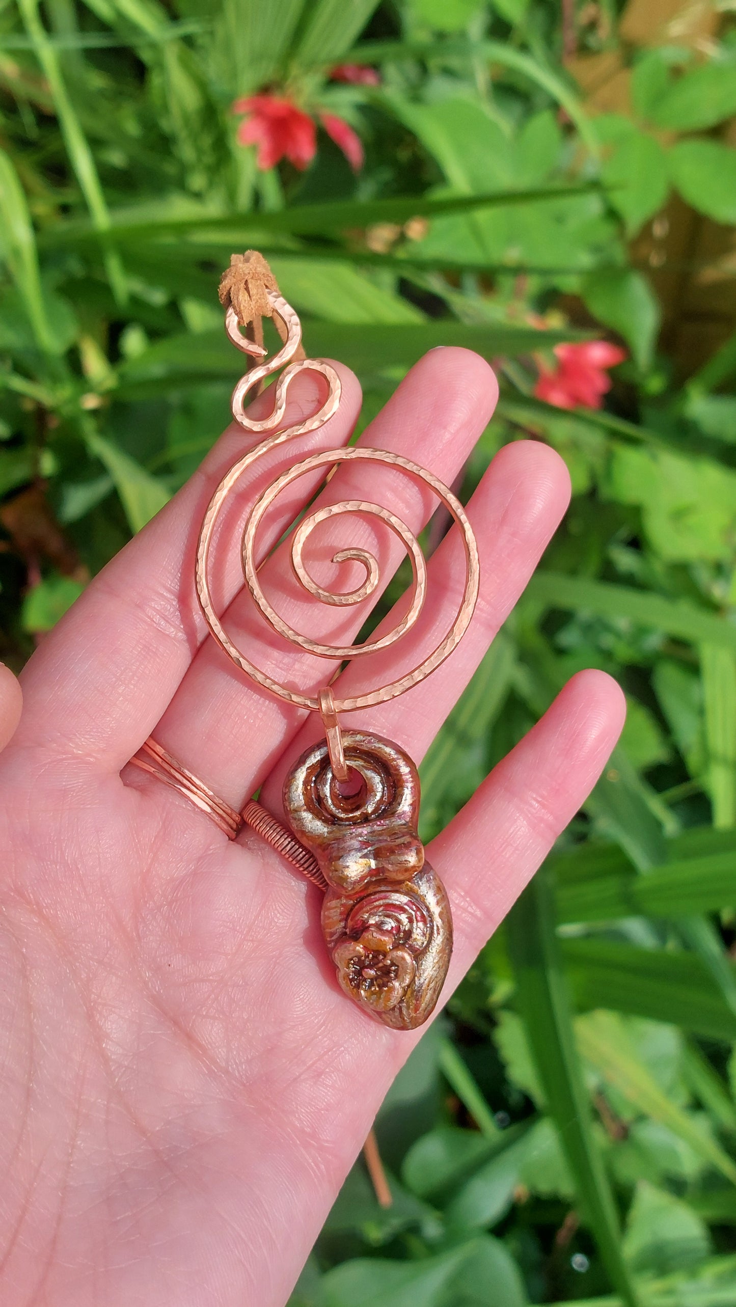 Hand Hammered Copper Spiral Goddess Necklace