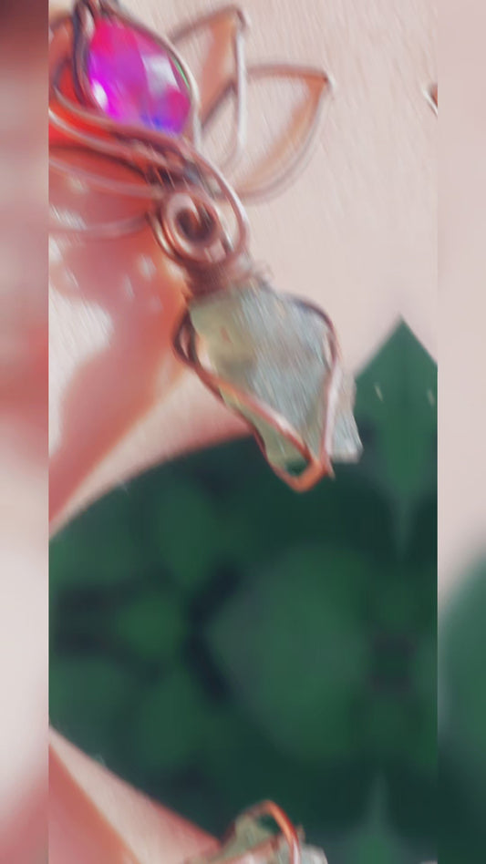 Lotus Energy Token With Herkimer Diamond, Aurora Opal & Moldavite 🪷🔥🌀💚✨️
