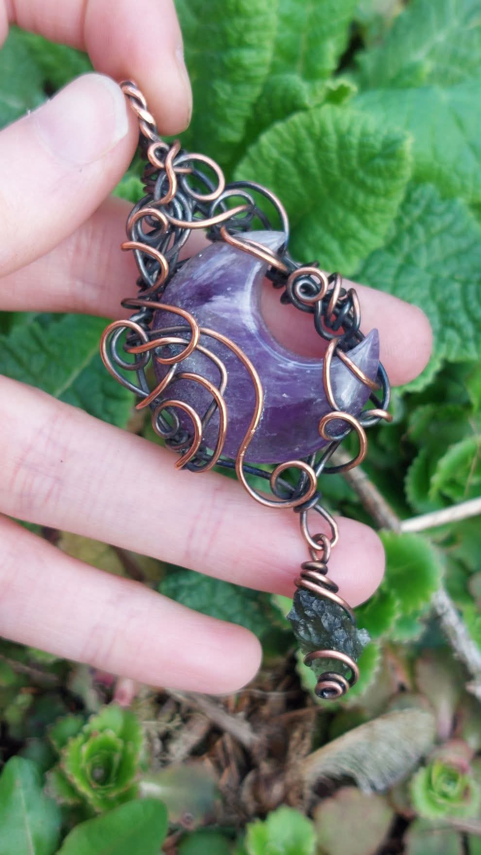 Amethyst & Moldavite Luna wearable Energy Token