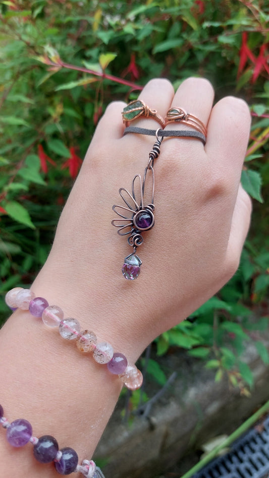 Angel Wing Protection In Copper With Faceted Glass Crystal & Amethyst 🪽✨️