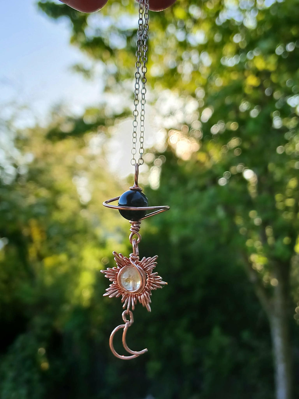 Silver Sheen Obsidian Starseeded Baby Energy Token With Citrine Sun & Baby Moon ✨️
