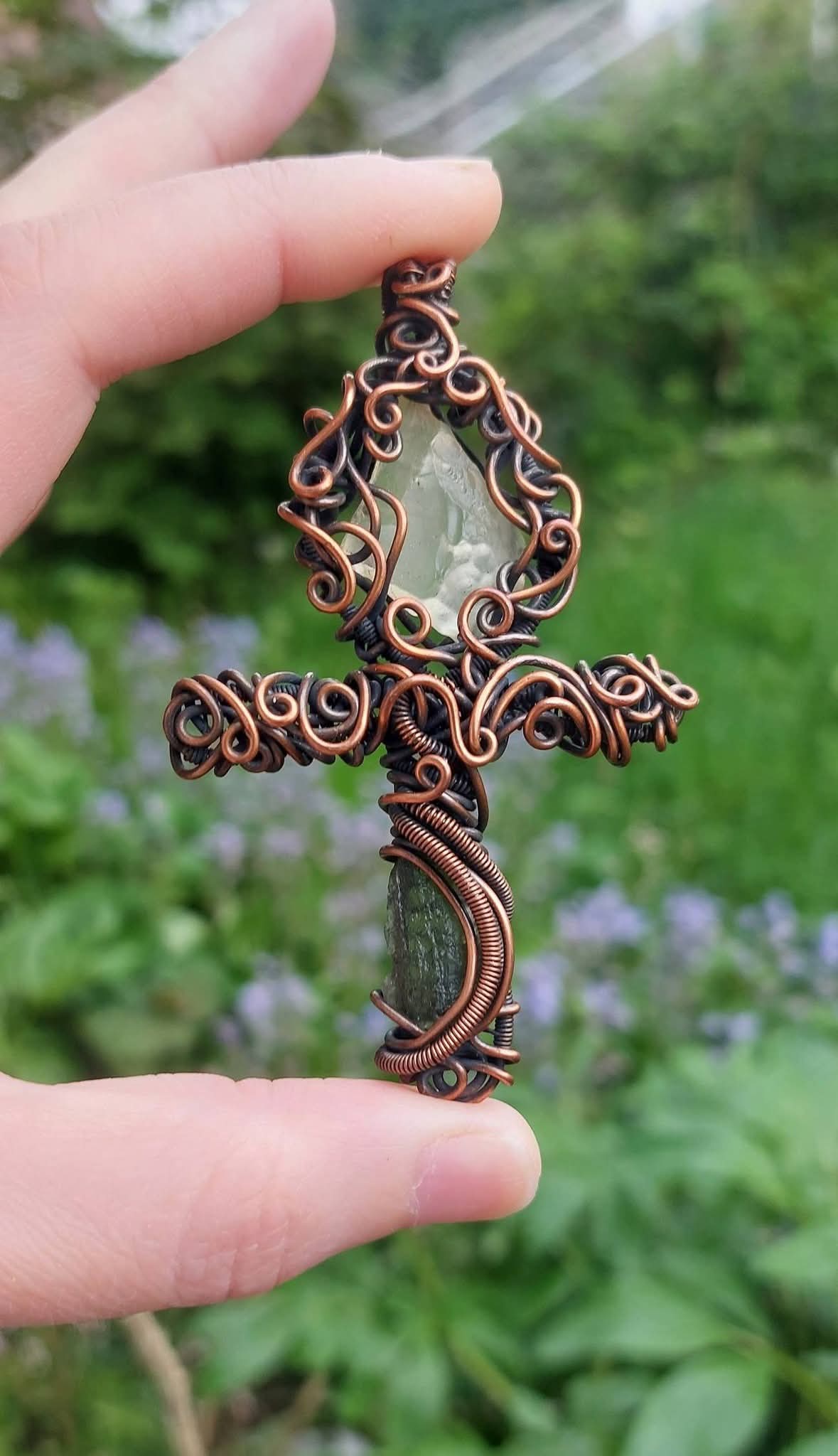 Libyan Desert Glass & Moldavite Ankh