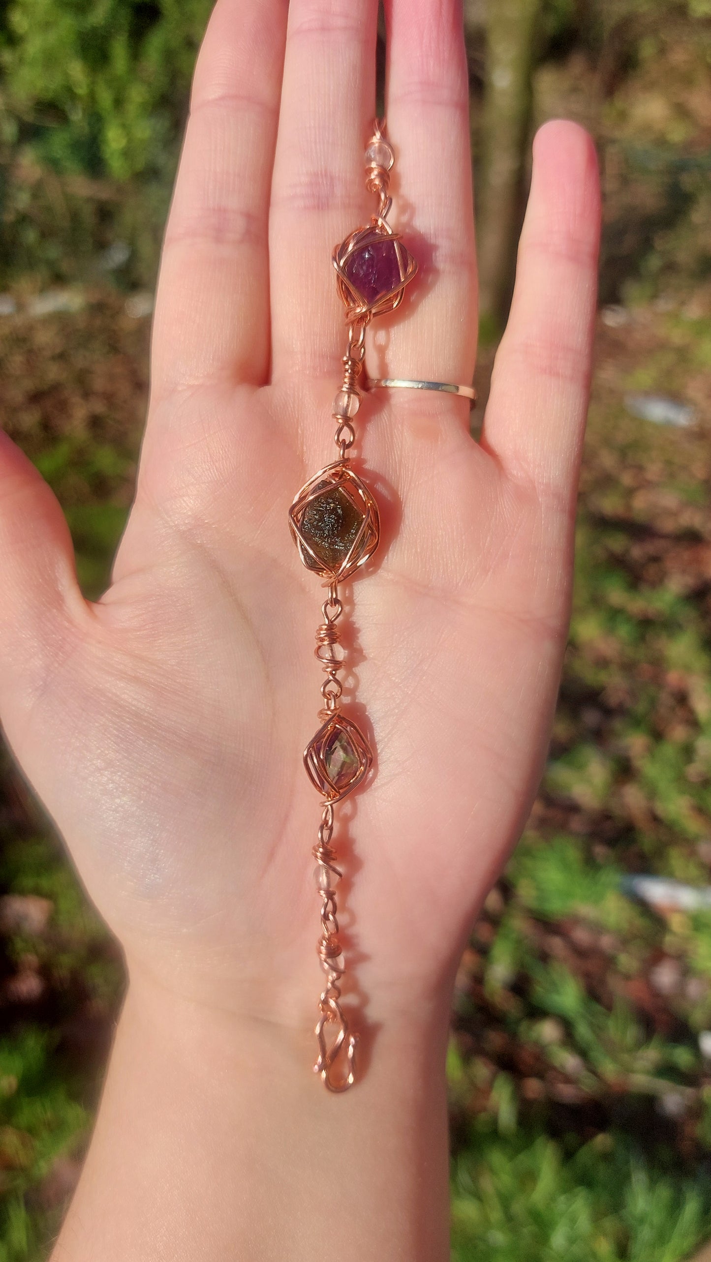 7 Inch Mystic Topaz, Moldavite & Amethyst Bracelet