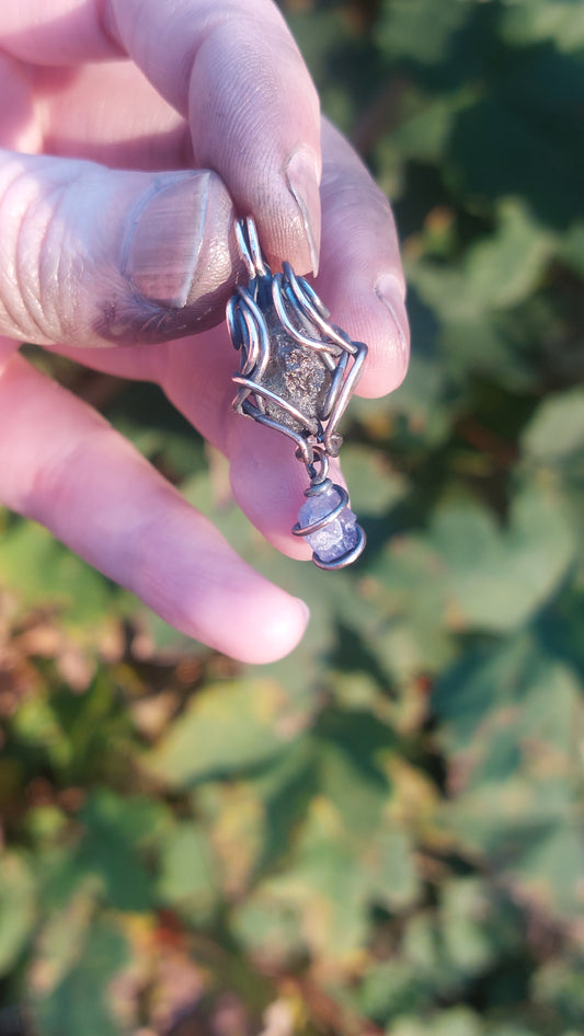Moldavite & Tanzanite Dainty Pendant
