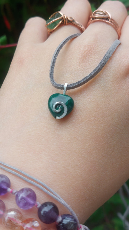 Malachite Heart In Sterling Silver