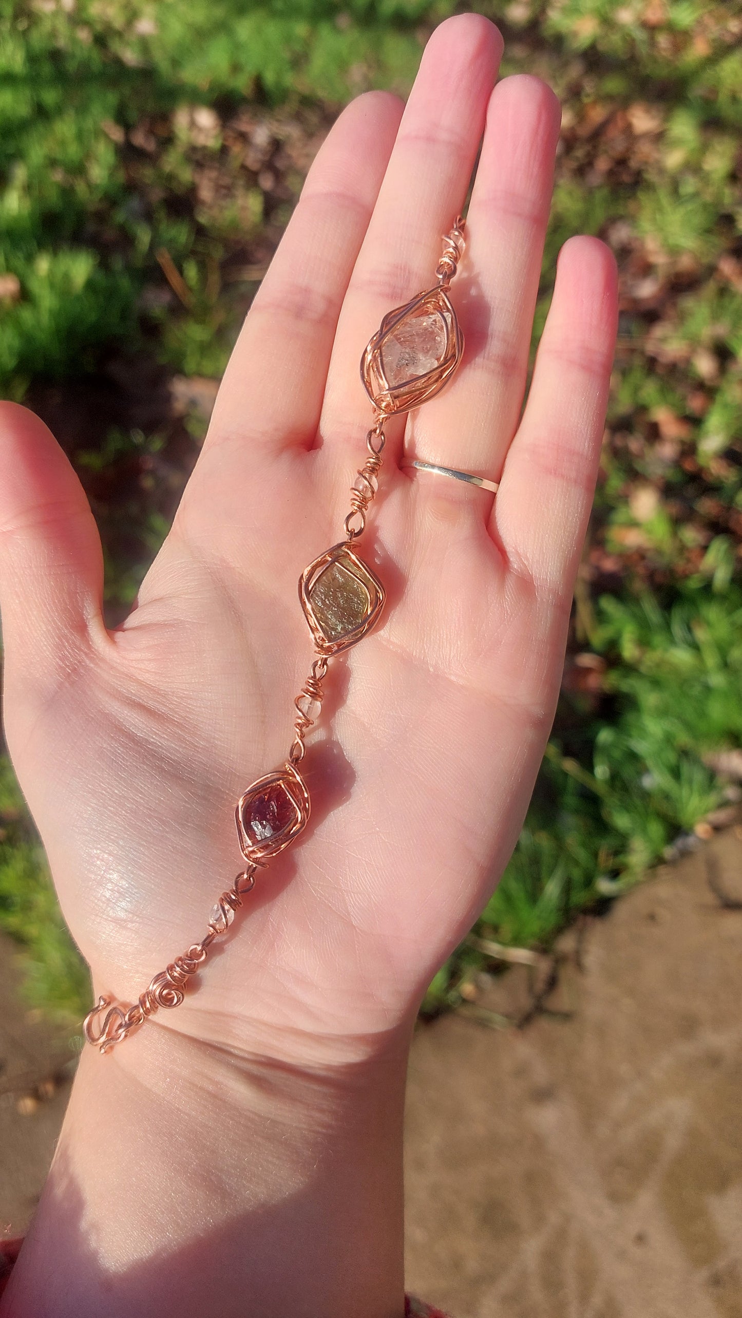 7.5 Inch Bracelet Herkimer Diamond, Moldavite & Garnet