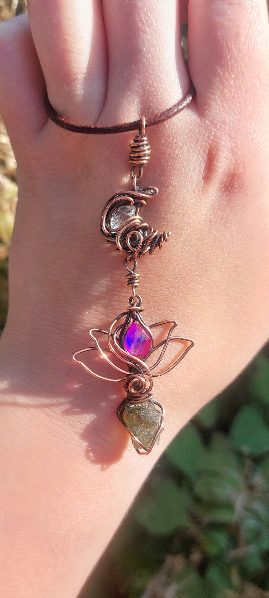 Lotus Energy Token With Herkimer Diamond, Aurora Opal & Moldavite 🪷🔥🌀💚✨️