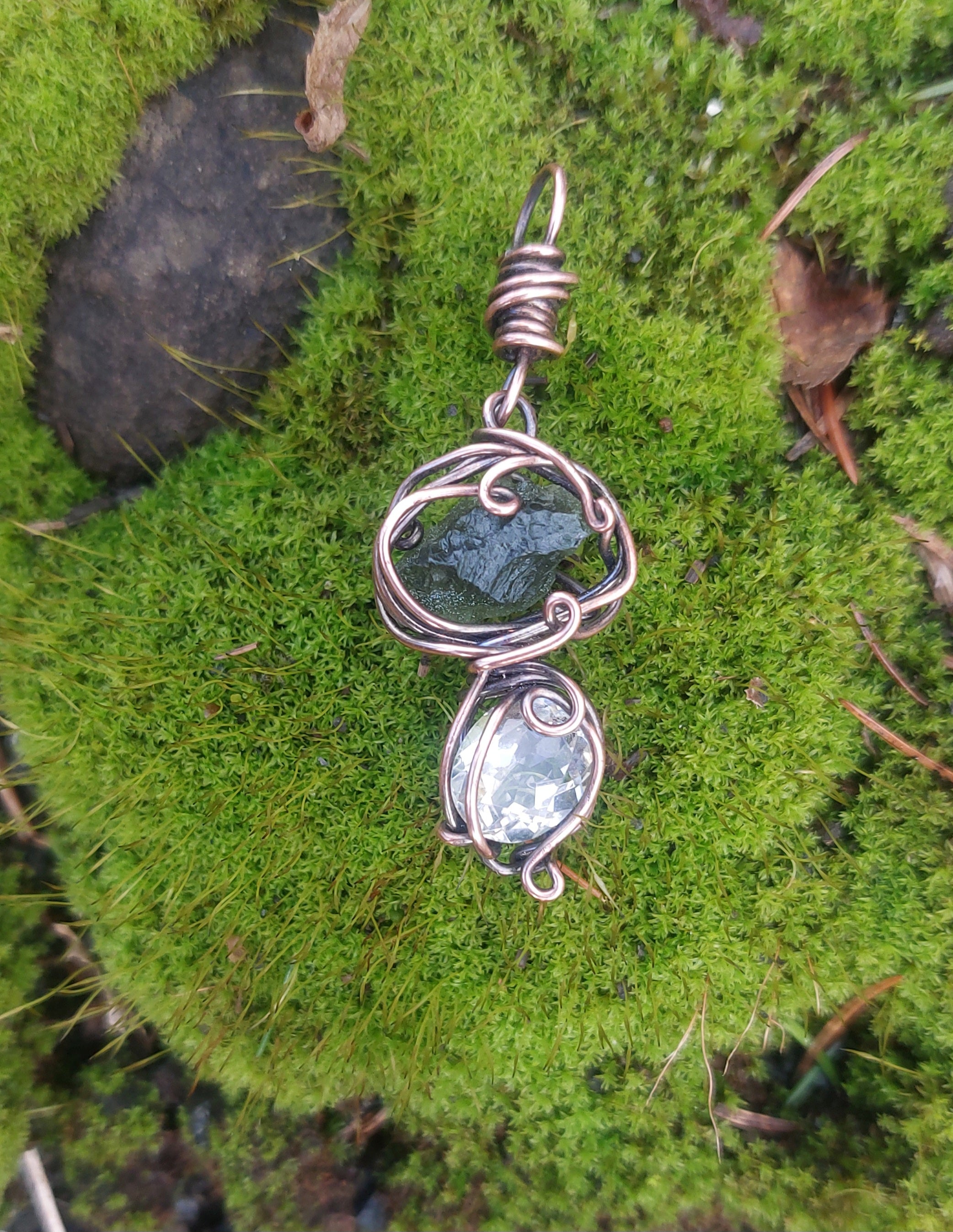Quartz & Moldavite Mushroom In Bare Copper ✨️
