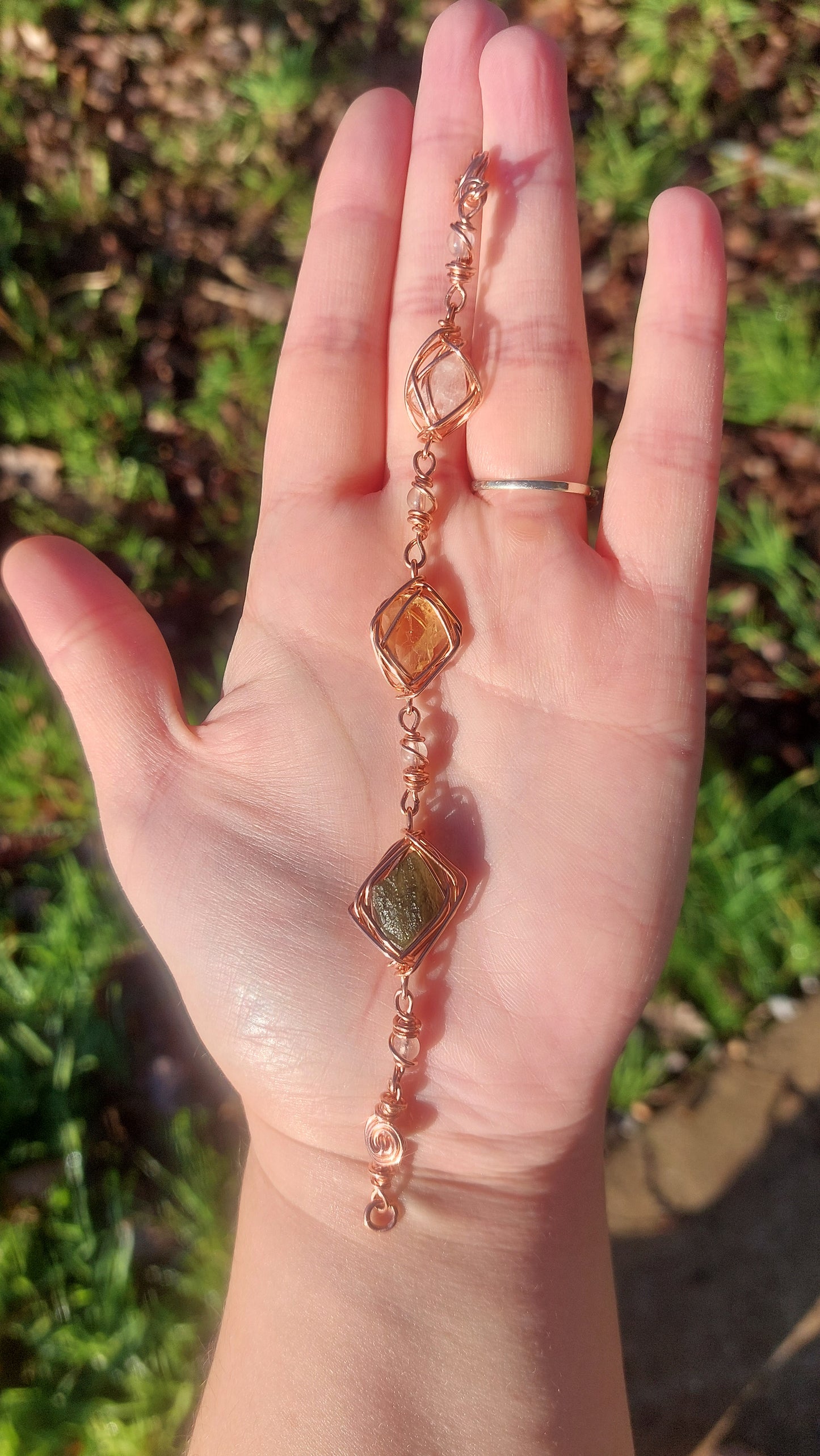 7.5 Inch Brazilian Phenacite, Imperial Topaz & Moldavite Bracelet