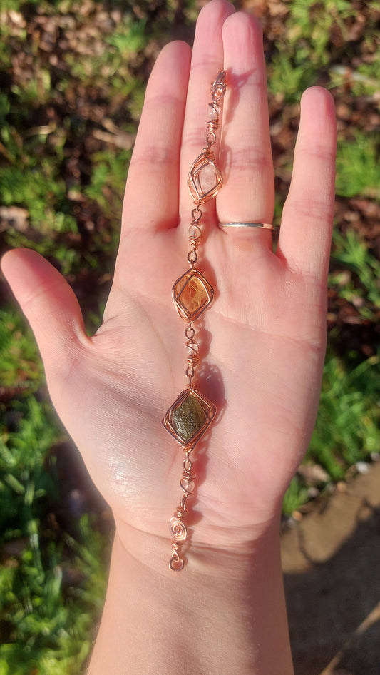 7.5 Inch Brazilian Phenacite, Imperial Topaz & Moldavite Bracelet