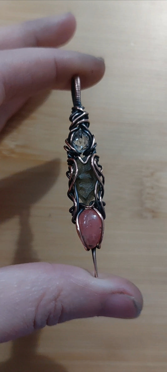 Herkimer Diamond, Moldavite & Rhodochrosite Energy Token