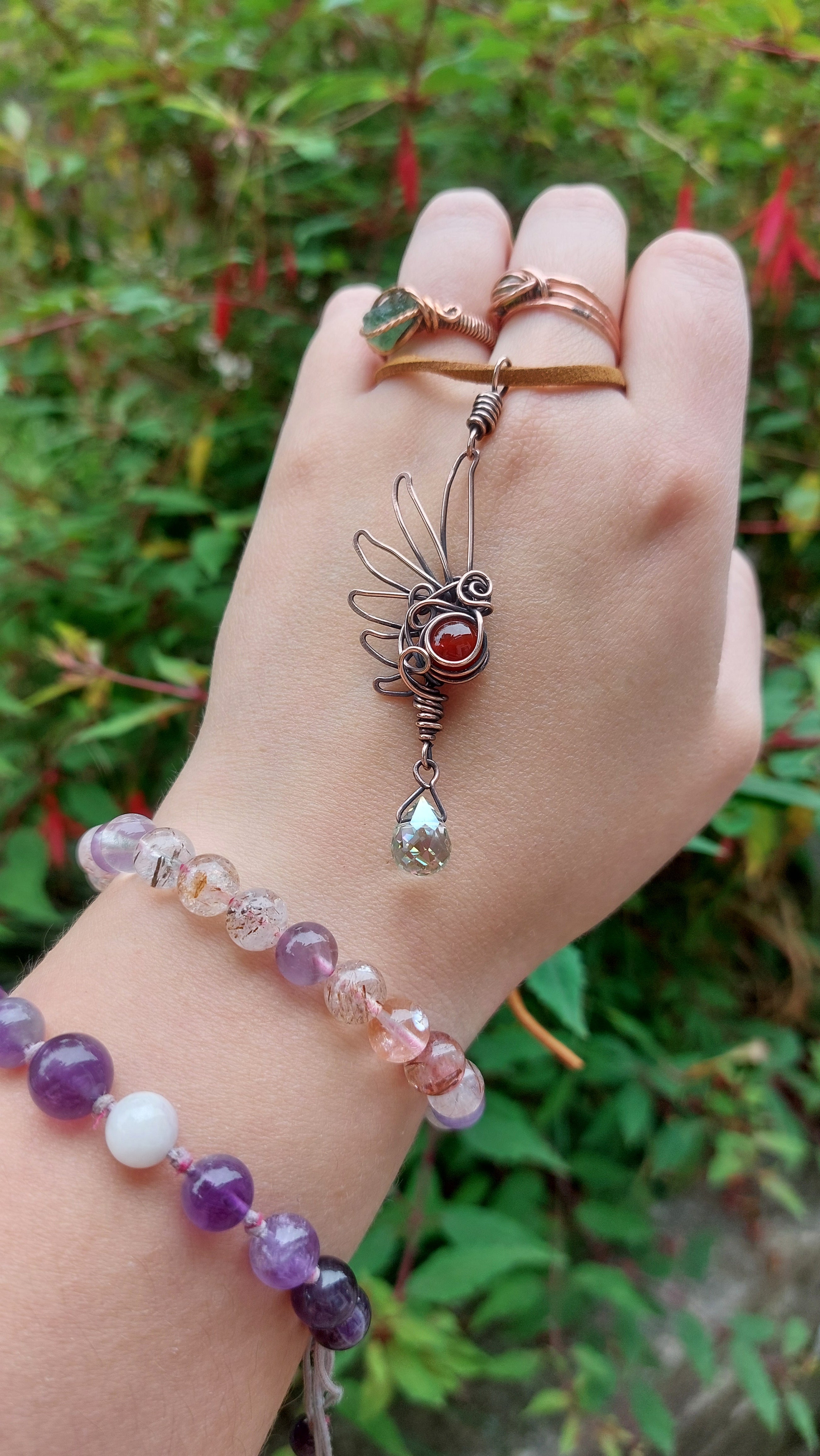 Angel Wing Protection In Copper With Faceted Glass Crystal & Carnelian ...