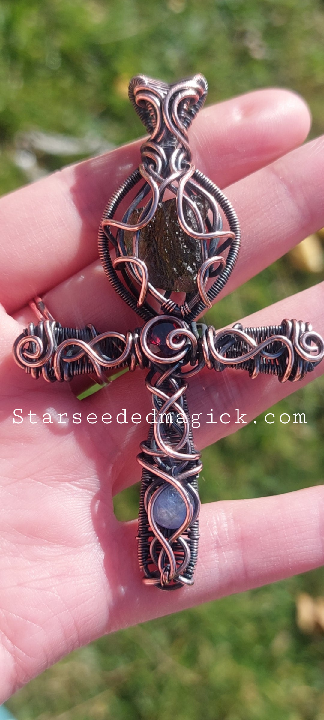 Moldavite, Garnet, Tanzanite Protection Ankh ✨️