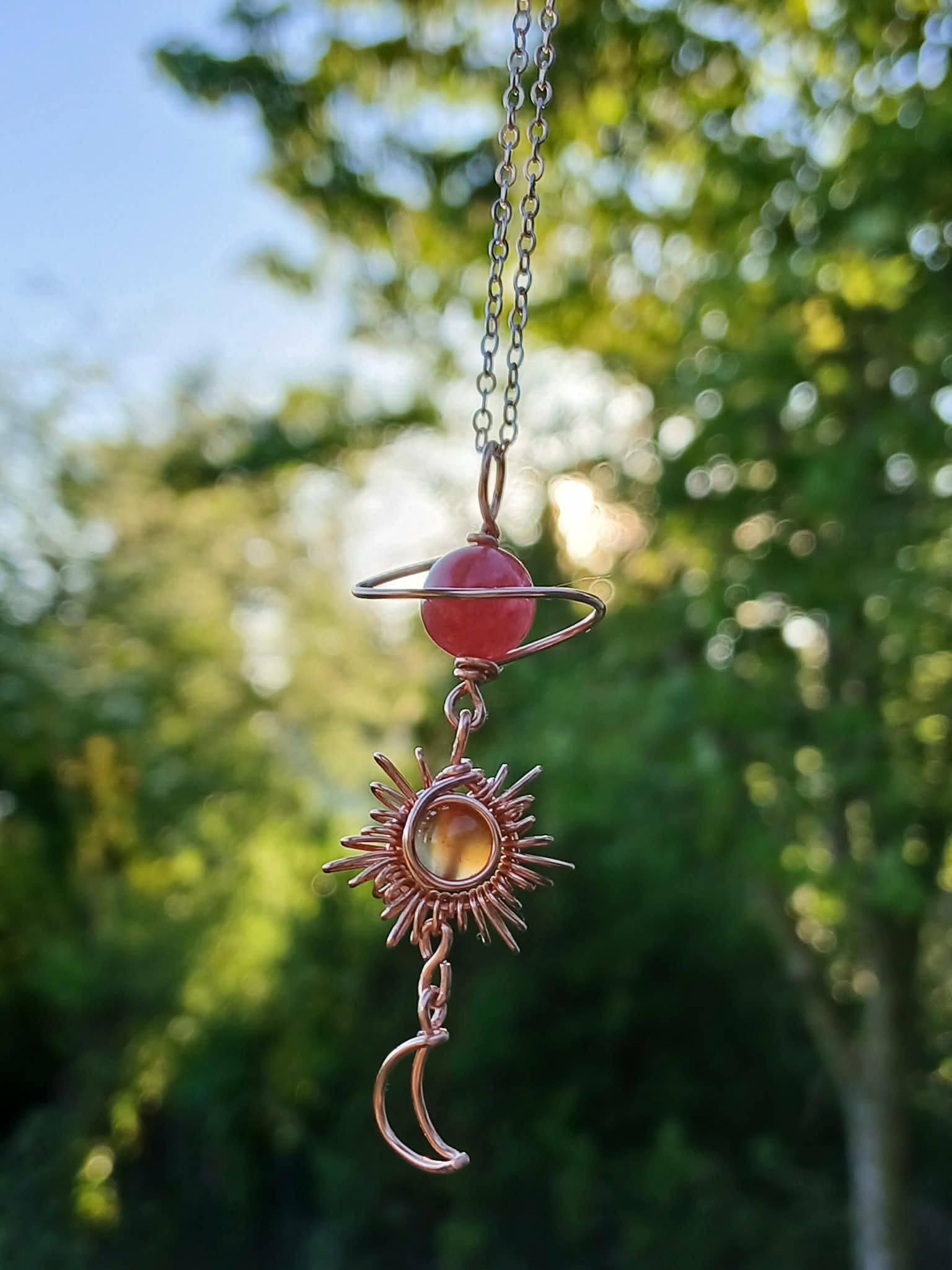 Rhodochrostite Starseeded Baby Energy Token With Citrine Sun & Baby Moon ✨️